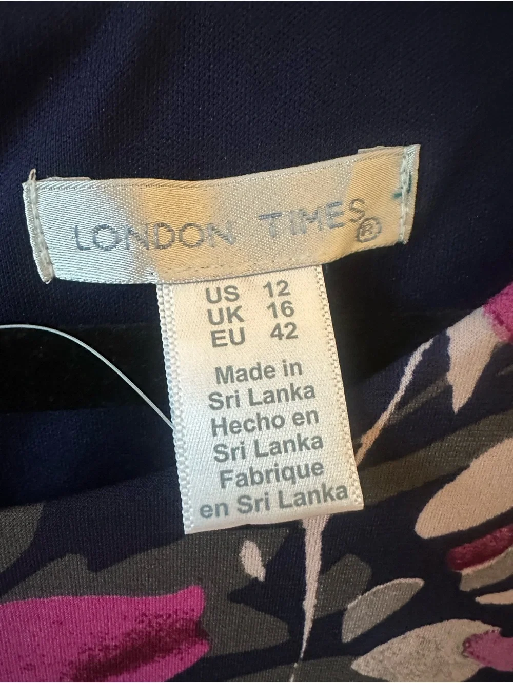 London Times Navy Midi Dress with Pink & White Floral Print - Picture 3 of 3